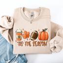XL Sand Tis The Season Football Game Day Pumpkin Coffee Autumn Fall Cozy Weather Sweatshirt