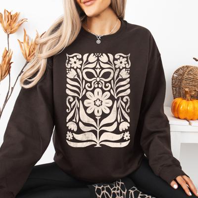 Vintage Folk Flower Pattern Watercolor Boho Nature Autumnal Design Sweatshirt