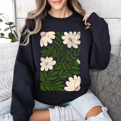 White Wildflower Botanical Vintage Boho Nature Watercolor Print Sweatshirt