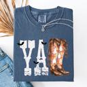 Large Denim Blue Y'all Cowboy Boots Western Halloween Autumn Fall Watercolor Graphic Comfort Colors Tee
