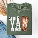 Large Moss Dark Green Y'all Cowboy Boots Western Halloween Autumn Fall Watercolor Graphic Comfort Colors Tee