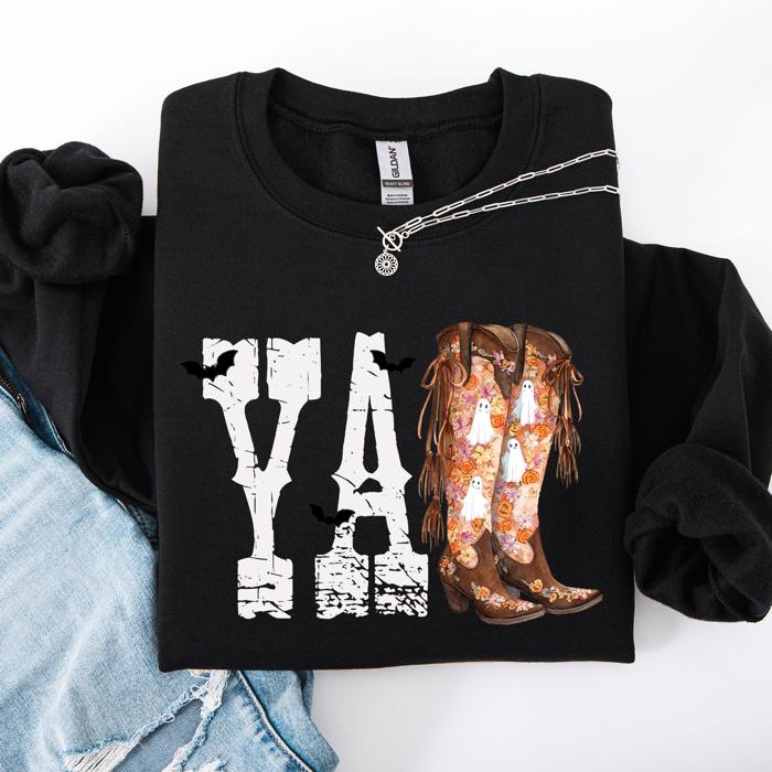 Y'all Cowboy Boots Western Halloween Autumn Floral Sunflower Pumpkin Festive Sweatshirt