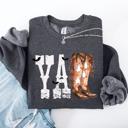 XXL Dark Gray Heather Y'all Cowboy Boots Western Halloween Autumn Floral Sunflower Pumpkin Festive Sweatshirt