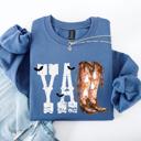 Small Indigo Blue Y'all Cowboy Boots Western Halloween Autumn Floral Sunflower Pumpkin Festive Sweatshirt