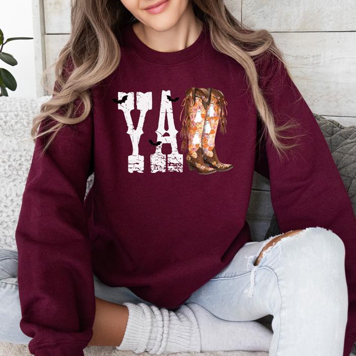 Y'all Cowboy Boots Western Halloween Autumn Floral Sunflower Pumpkin Festive Sweatshirt
