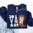Medium Navy Y'all Cowboy Boots Western Halloween Autumn Floral Sunflower Pumpkin Festive Sweatshirt