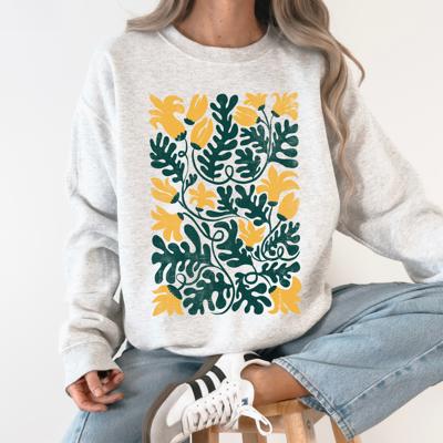Yellow Floral Leaf Botanical Watercolor Vintage Boho Nature Garden Print Sweatshirt