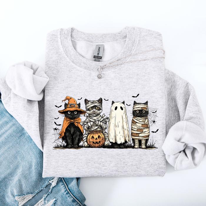 Halloween Black Cat Pumpkin Ghost Cats Retro Gothic Autumn Sweatshirt