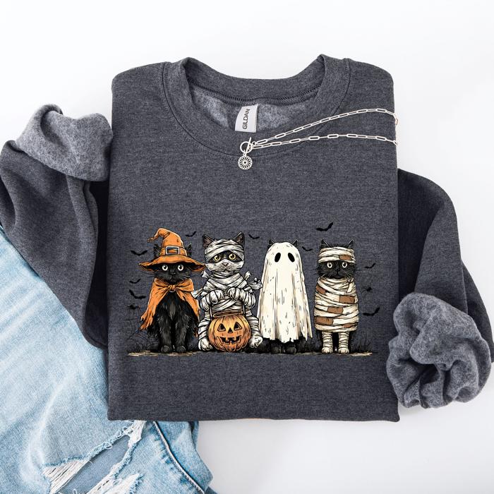 Halloween Black Cat Pumpkin Ghost Cats Retro Gothic Autumn Sweatshirt