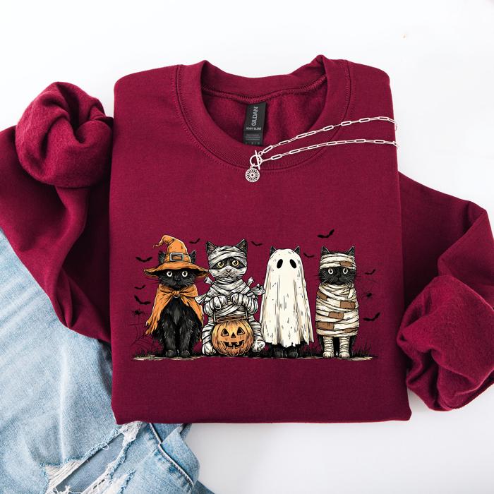 Halloween Black Cat Pumpkin Ghost Cats Retro Gothic Autumn Sweatshirt