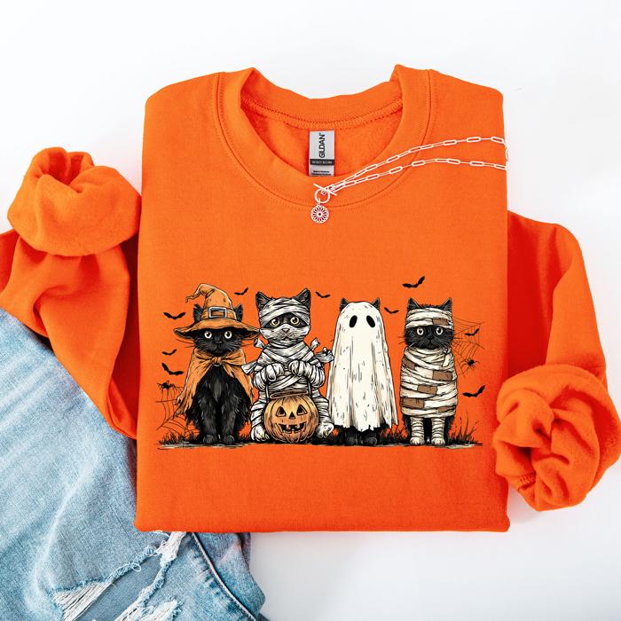 Halloween Black Cat Pumpkin Ghost Cats Retro Gothic Autumn Sweatshirt