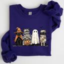 Large Purple Halloween Black Cat Pumpkin Ghost Cats Retro Gothic Autumn Sweatshirt
