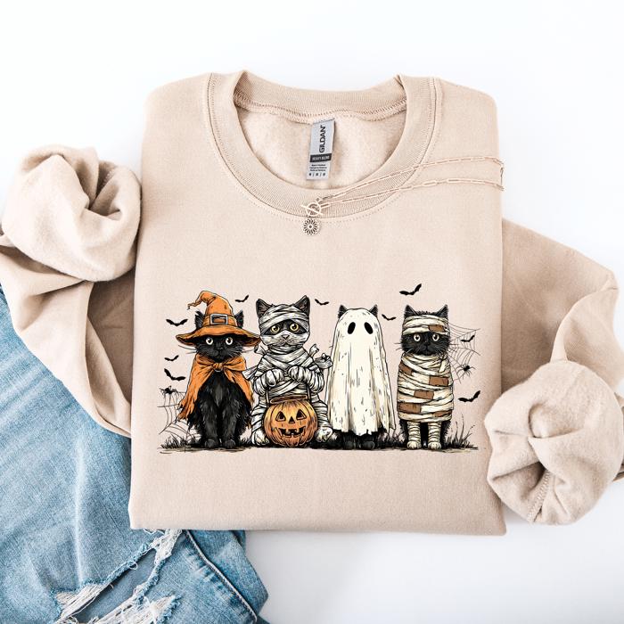 Halloween Black Cat Pumpkin Ghost Cats Retro Gothic Autumn Sweatshirt