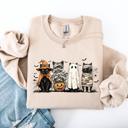 XL Sand Halloween Black Cat Pumpkin Ghost Cats Retro Gothic Autumn Sweatshirt