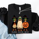 Medium Black Duck Duck Boo Halloween Goose Ghost Witch Trick or Treat Spooky Season Sweatshirt