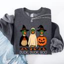 XXL Dark Gray Heather Duck Duck Boo Halloween Goose Ghost Witch Trick or Treat Spooky Season Sweatshirt