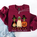 Large Maroon Duck Duck Boo Halloween Goose Ghost Witch Trick or Treat Spooky Season Sweatshirt