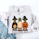XXL Ash Light Gray Duck Duck Boo Halloween Goose Ghost Witch Trick or Treat Spooky Season Sweatshirt