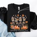 XXXL Black Fall Breeze and Autumn Leaves Skeletons Dancing Pumpkin Spice Halloween Sweatshirt