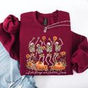 Small Maroon Fall Breeze and Autumn Leaves Skeletons Dancing Pumpkin Spice Halloween Sweatshirt