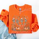 Small Orange Fall Breeze and Autumn Leaves Skeletons Dancing Pumpkin Spice Halloween Sweatshirt
