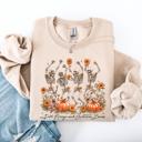 XXXL Sand Fall Breeze and Autumn Leaves Skeletons Dancing Pumpkin Spice Halloween Sweatshirt