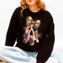 XXXL Black Faux Glitter Patchwork Ghost Coquette Halloween Retro Spooky Season Graphic Sweatshirt