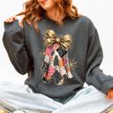 Small Dark Gray Heather Faux Glitter Patchwork Ghost Coquette Halloween Retro Spooky Season Graphic Sweatshirt