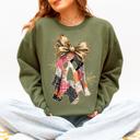 XXXL Military Green Faux Glitter Patchwork Ghost Coquette Halloween Retro Spooky Season Graphic Sweatshirt