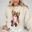 XXL Sand Faux Glitter Patchwork Ghost Coquette Halloween Retro Spooky Season Graphic Sweatshirt