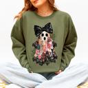  Faux Patchwork Lace Ghost With Glitter Accents And Vintage Halloween Coquette Ghost Sweatshirt