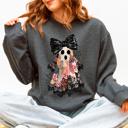  Faux Patchwork Lace Ghost With Glitter Accents And Vintage Halloween Coquette Ghost Sweatshirt