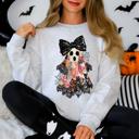 XXL Ash Light Gray Faux Patchwork Lace Ghost With Glitter Accents And Vintage Halloween Coquette Ghost Sweatshirt
