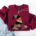  Faux Patchwork Witch Hat Patchwork Halloween Artful Spooky Season Witchy Vibes Sweatshirt