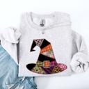 XXXL Ash Light Gray Faux Patchwork Witch Hat Patchwork Halloween Artful Spooky Season Witchy Vibes Sweatshirt