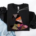 Large Black Faux Patchwork Witch Hat Patchwork Halloween Artful Spooky Season Witchy Vibes Sweatshirt