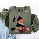 XXL Military Green Faux Patchwork Witch Hat Patchwork Halloween Artful Spooky Season Witchy Vibes Sweatshirt