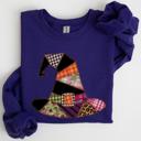 Small Purple Faux Patchwork Witch Hat Patchwork Halloween Artful Spooky Season Witchy Vibes Sweatshirt