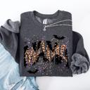 Medium Dark Gray Heather Halloween Mama Leopard Patchwork Spooky Season Witchy Retro Vibe Nostalgic Sweatshirt