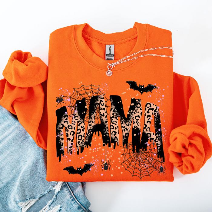 Halloween Mama Leopard Patchwork Spooky Season Witchy Retro Vibe Nostalgic Sweatshirt