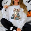 XL Ash Light Gray Retro Halloween Faux Denim Ghost Patchwork Spooky Ghost Coquette Boo Pumpkin Spooky Season Sweatshirt