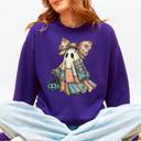 XXXL Purple Retro Halloween Faux Denim Ghost Patchwork Spooky Ghost Coquette Boo Pumpkin Spooky Season Sweatshirt