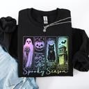 XXXL Black Spooky Season Graphic Sweatshirt With Retro Halloween Pastel Ghost Design And Faux Denim Accent