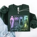 XXXL Forest Green Spooky Season Graphic Sweatshirt With Retro Halloween Pastel Ghost Design And Faux Denim Accent