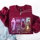 XXXL Maroon Spooky Season Graphic Sweatshirt With Retro Halloween Pastel Ghost Design And Faux Denim Accent