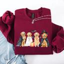 XXL Maroon Adorable Halloween Dogs, Bats, Pumpkins, Spooky Witch Patchwork Retro Sweatshirt