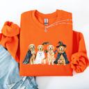 Large Orange Adorable Halloween Dogs, Bats, Pumpkins, Spooky Witch Patchwork Retro Sweatshirt