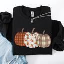  Cute Patterned Pumpkins Plaid Patchwork Print Halloween Autumn Season Edition Sweatshirt