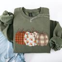 XXXL Military Green Cute Patterned Pumpkins Plaid Patchwork Print Halloween Autumn Season Edition Sweatshirt