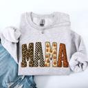 Small Ash Light Gray Vintage Mama Halloween Patchwork Leopard Print Checkered Pumpkin Pattern Sweatshirt